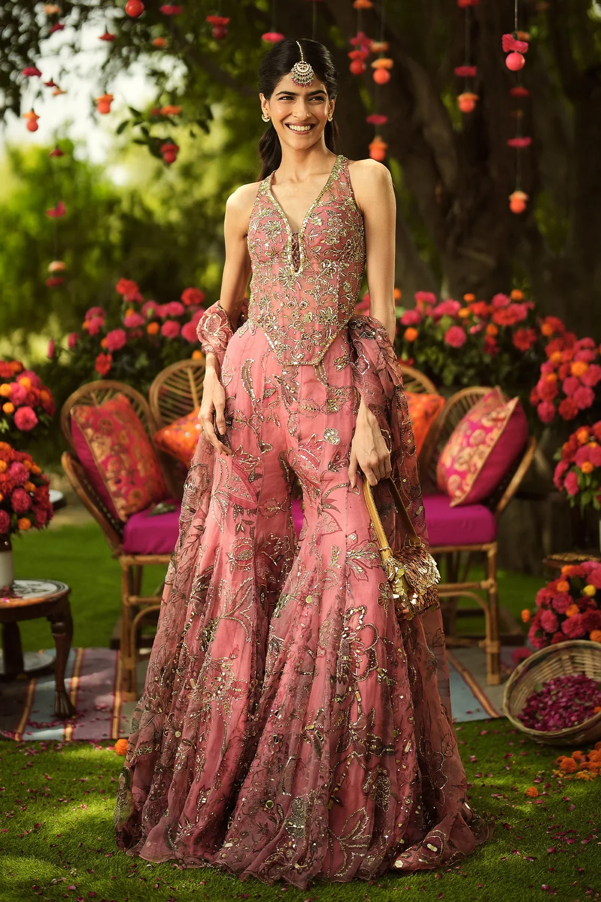 FALAK - Heavy Embroidered Corset Top And Dupatta Gharara - Image 5