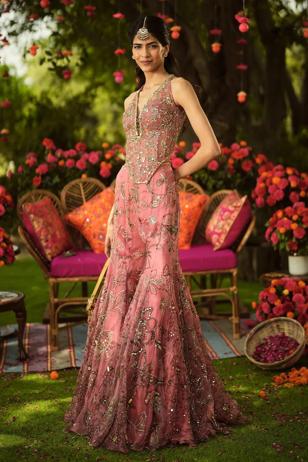 FALAK - Heavy Embroidered Corset Top And Dupatta Gharara - Image 6