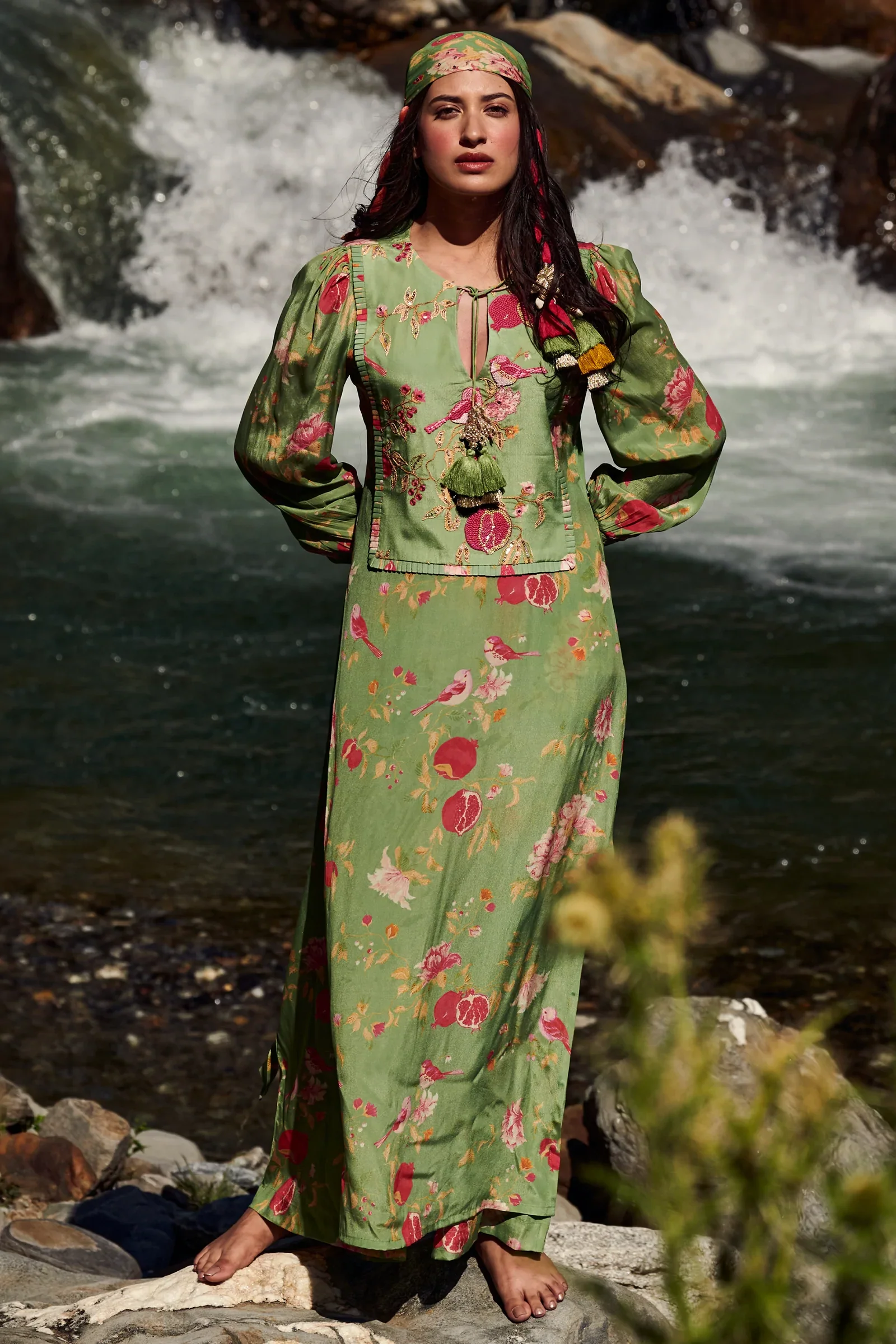 Fern Green Anar Print Kurta Set - Image 4