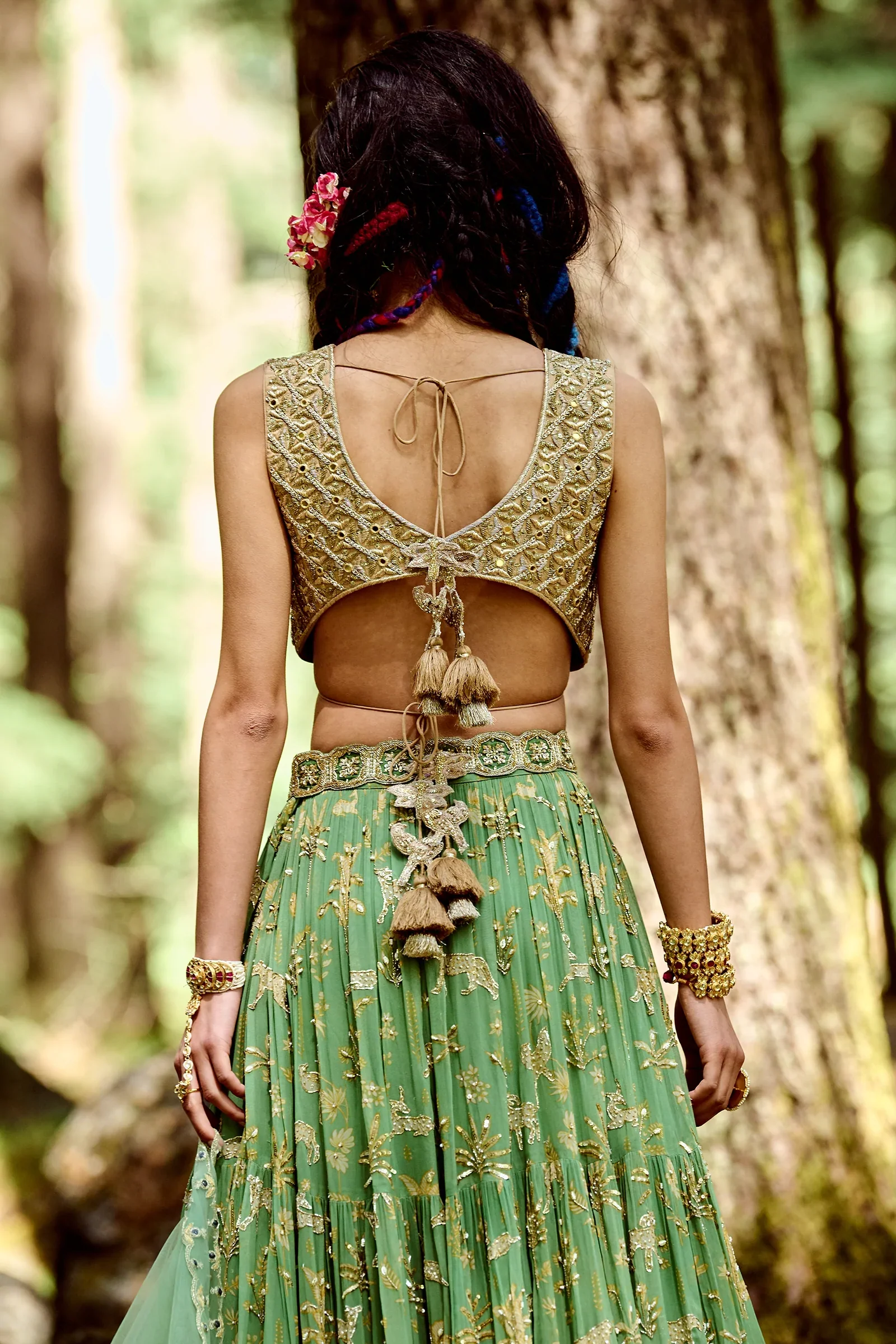 Fern Green Bagh Print Georgette Lehenga Set - Image 2