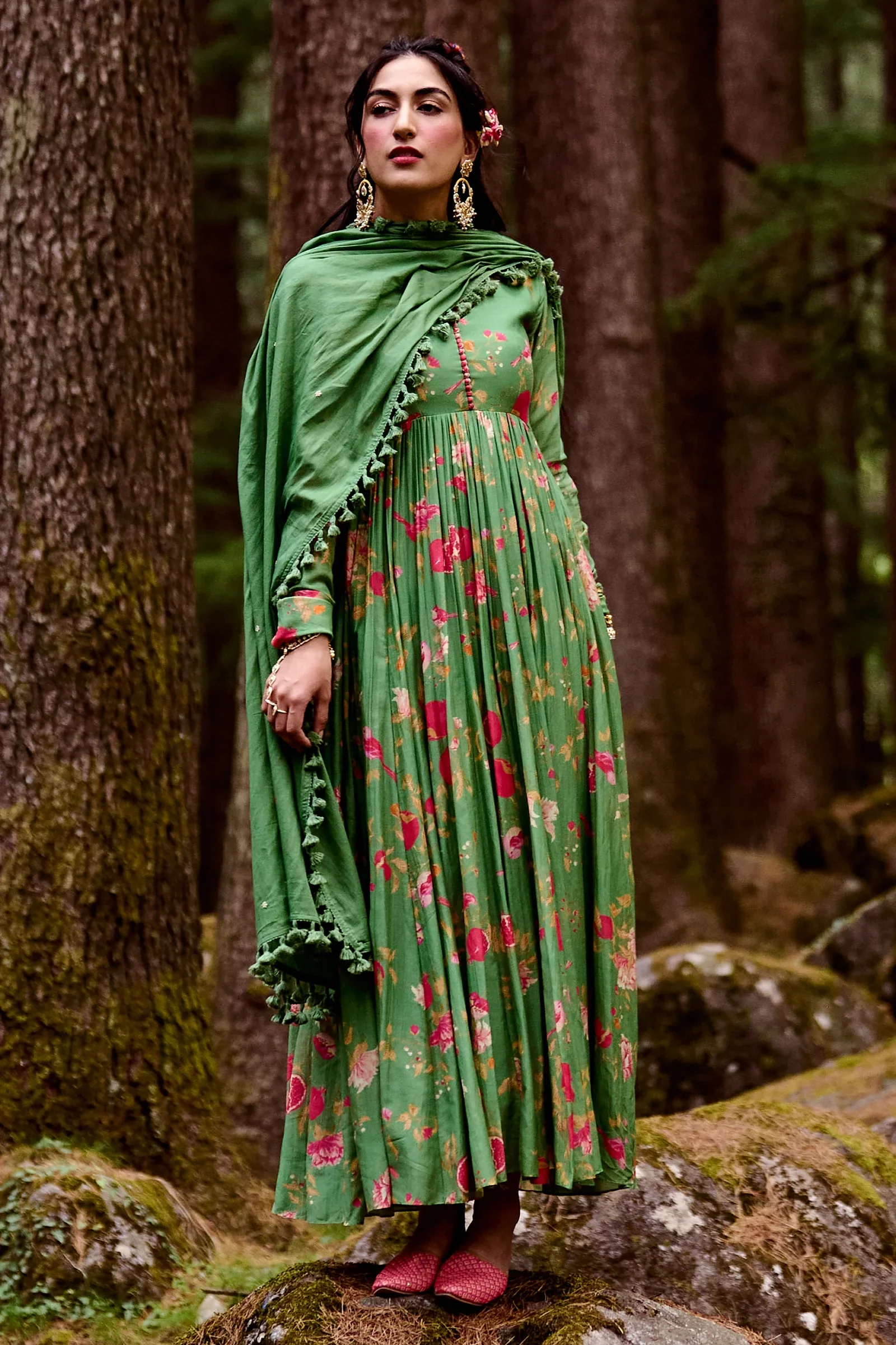 Fern Green Fern Green Anar Print Anarkali Set - Image 4