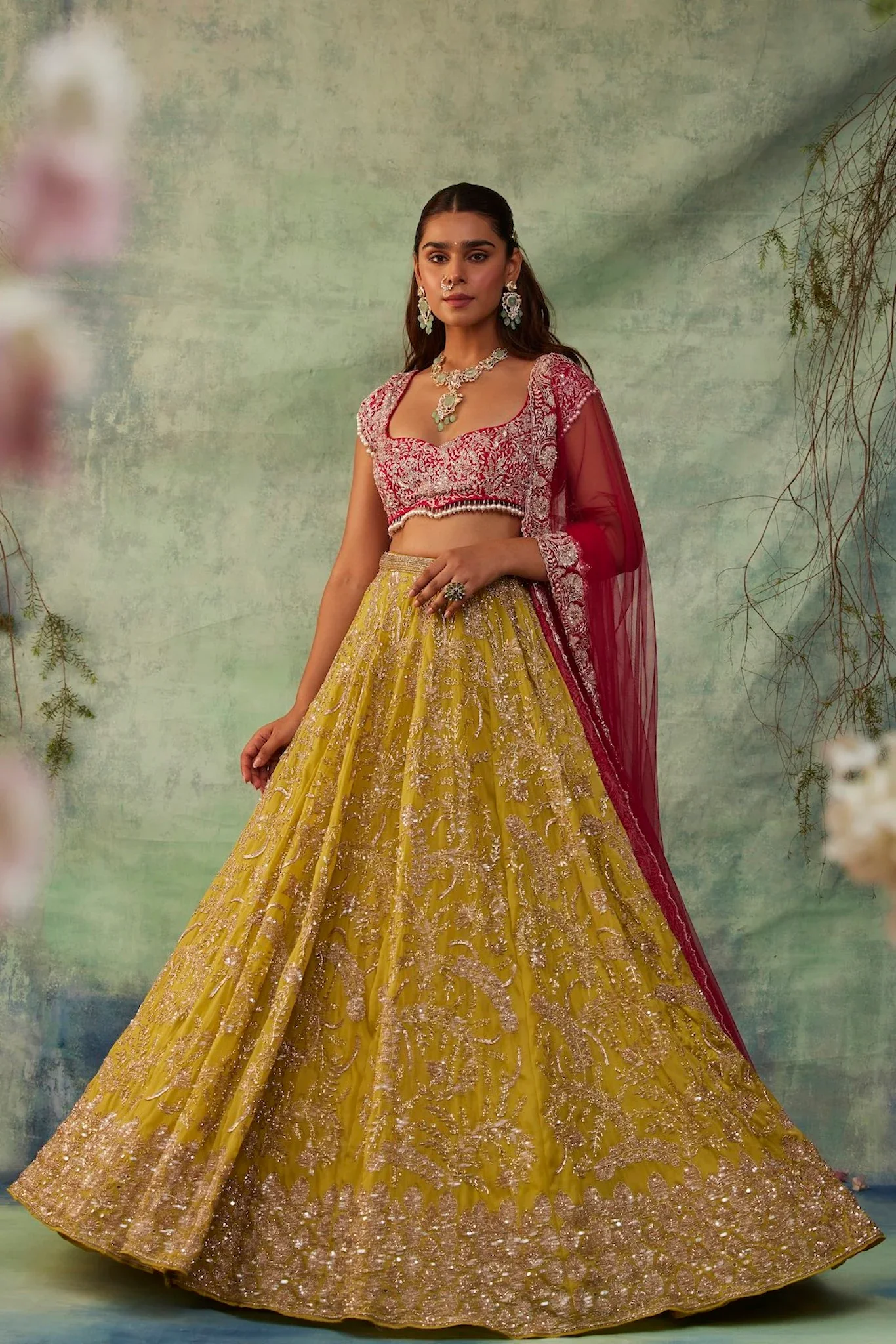 FIONA - Neon Green Crystal Lehenga - Image 2
