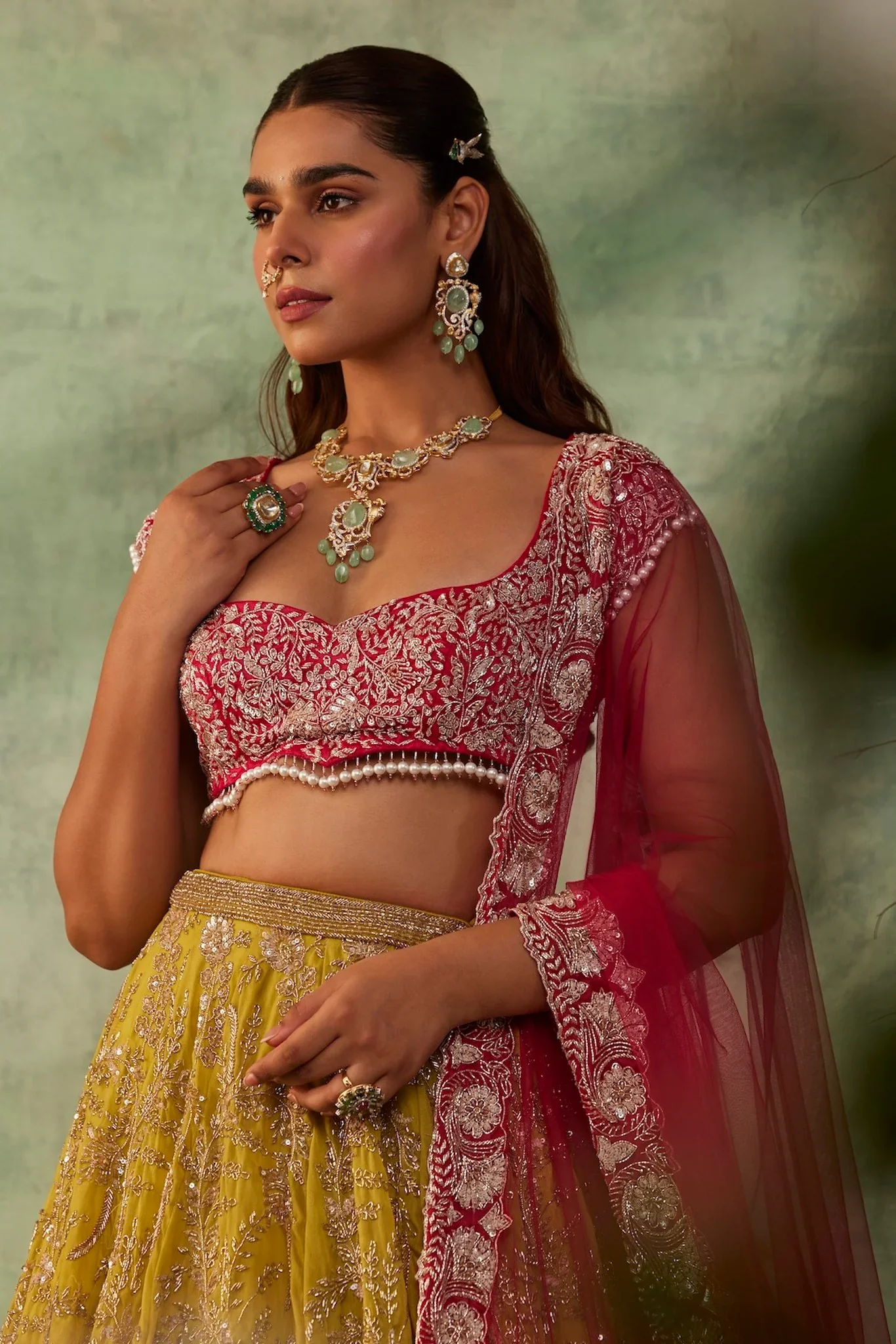 FIONA - Neon Green Crystal Lehenga - Image 4