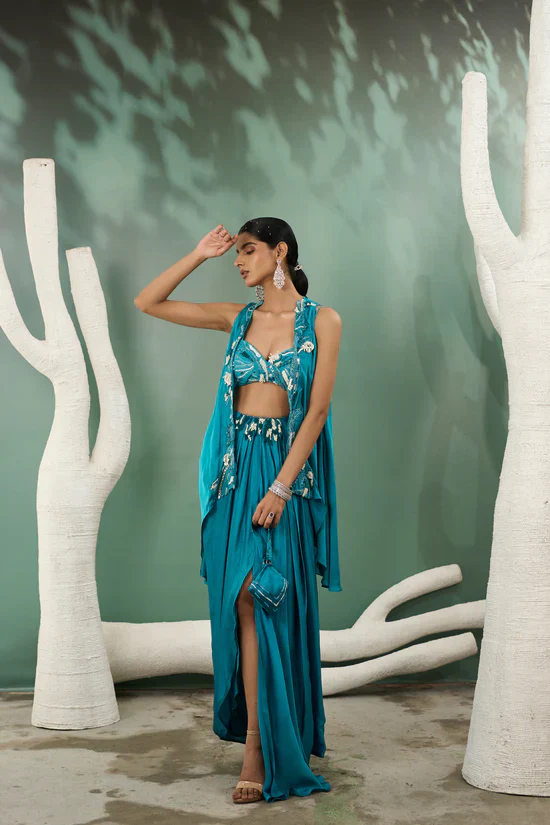Firozi Blue Cape Skirt Set - Image 3