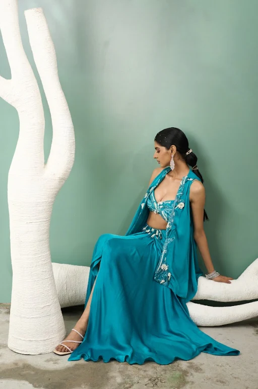 Firozi Blue Cape Skirt Set - Image 6