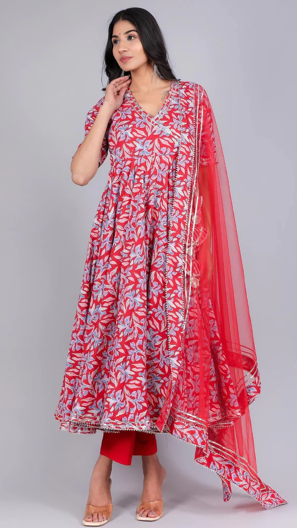 Fiza Red Cotton Anarkali Set - Image 10