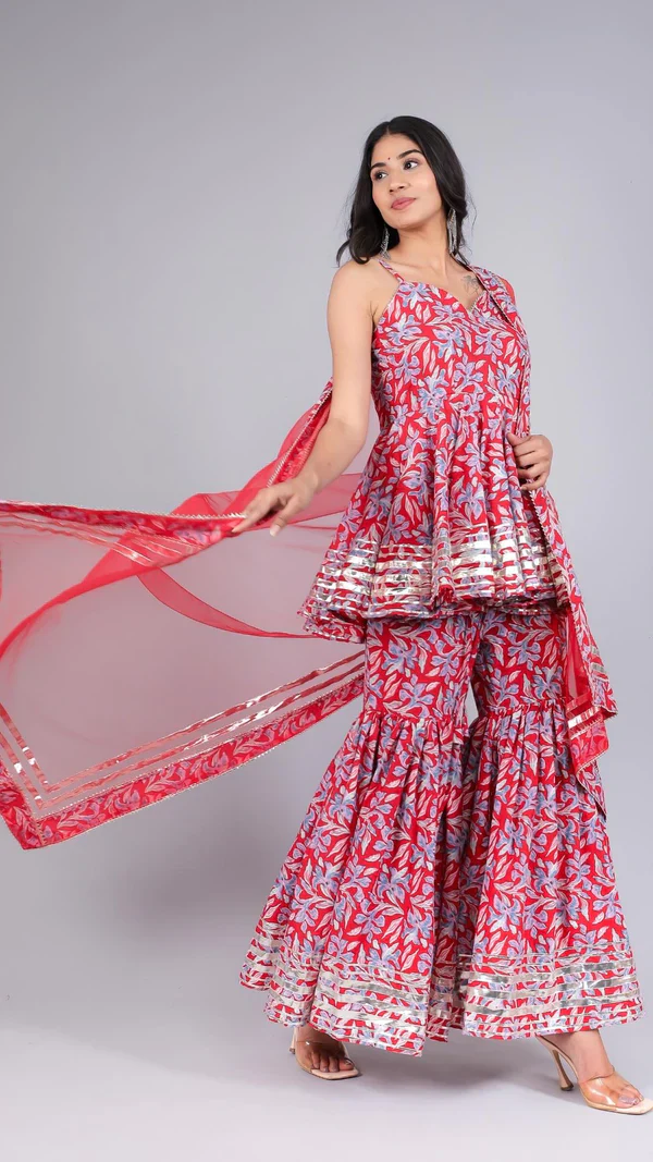 Fiza Red Cotton Sharara Set - Image 4