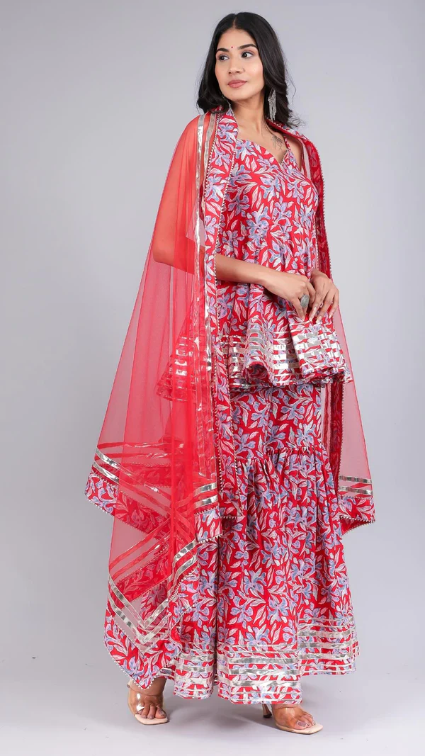 Fiza Red Cotton Sharara Set - Image 5