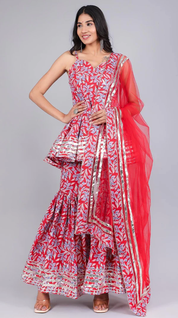 Fiza Red Cotton Sharara Set - Image 6