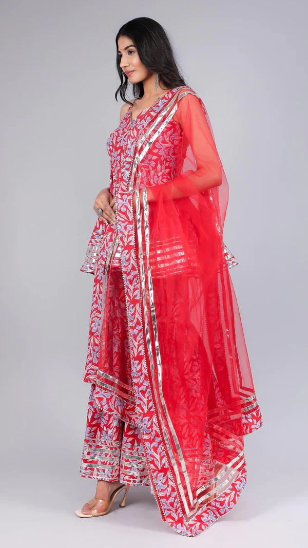 Fiza Red Cotton Sharara Set - Image 7