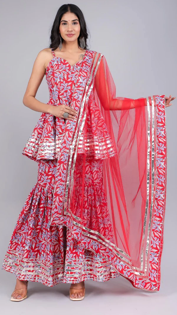 Fiza Red Cotton Sharara Set - Image 8