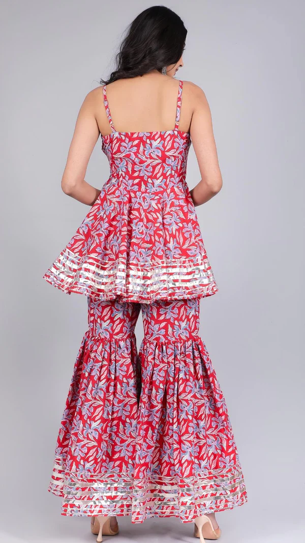 Fiza Red Cotton Sharara Set - Image 9