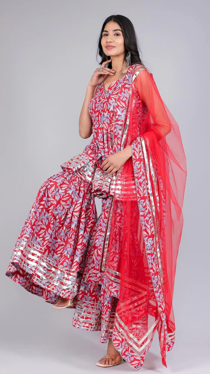 Fiza red cotton sharara set - Image 3