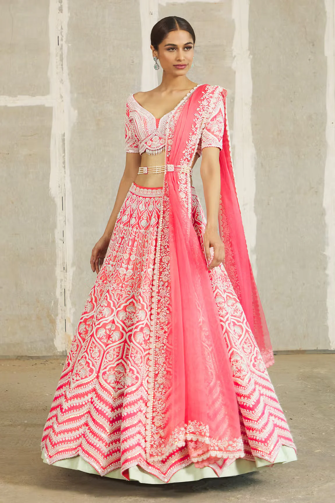 Pink Embroidered Lehenga Set