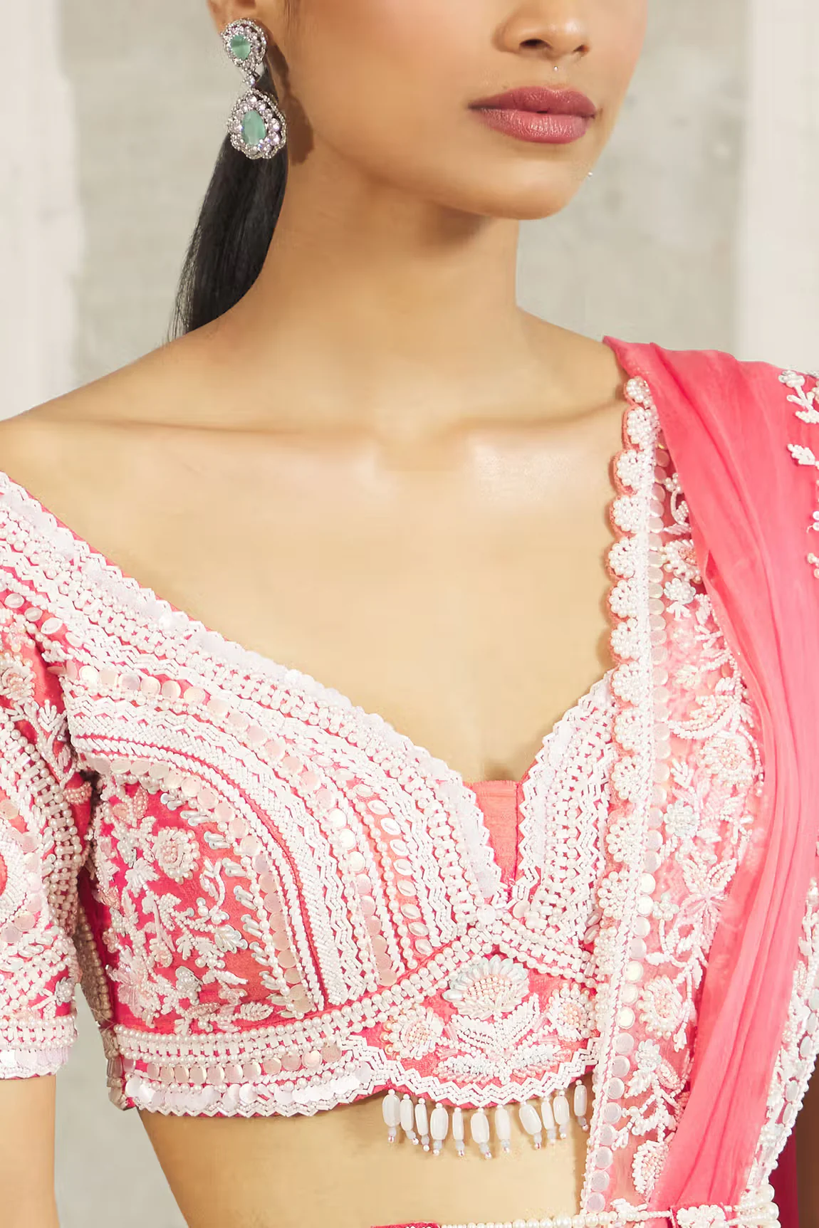 Pink Embroidered Lehenga Set - Image 4