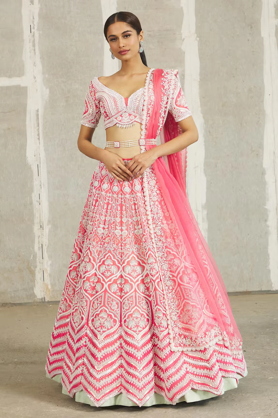 Pink Embroidered Lehenga Set - Image 5