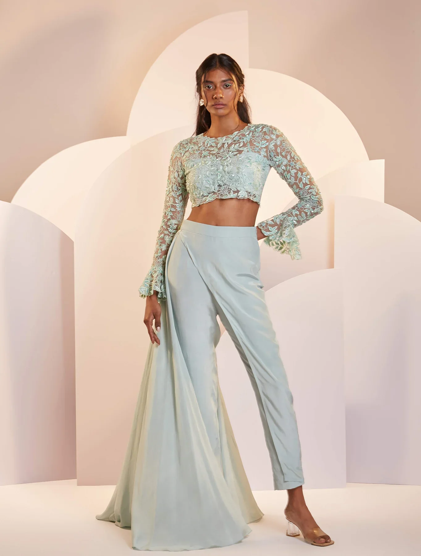 FLORENCE - Mint Green Crepe Overlap Trouser - Image 3