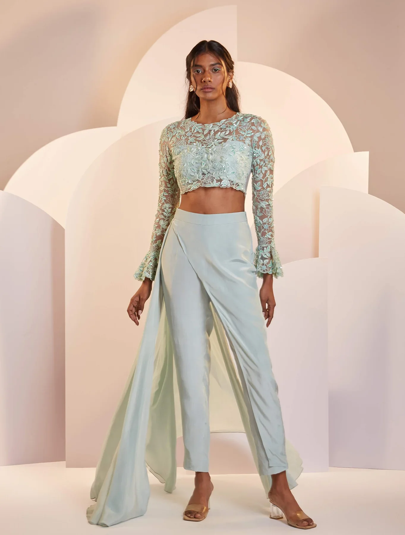 FLORENCE - Mint Green Crepe Overlap Trouser - Image 4