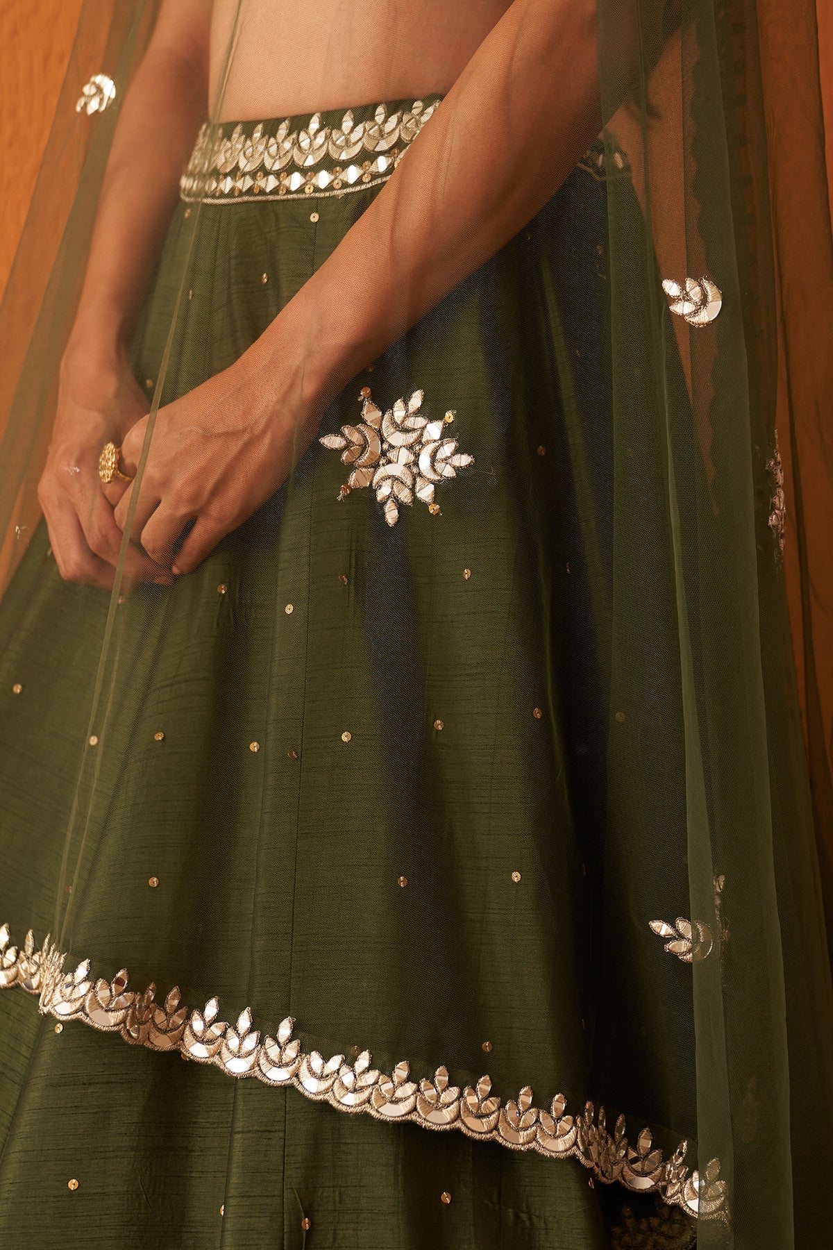 Forest Green Raw Silk Lehnga Set - Image 6