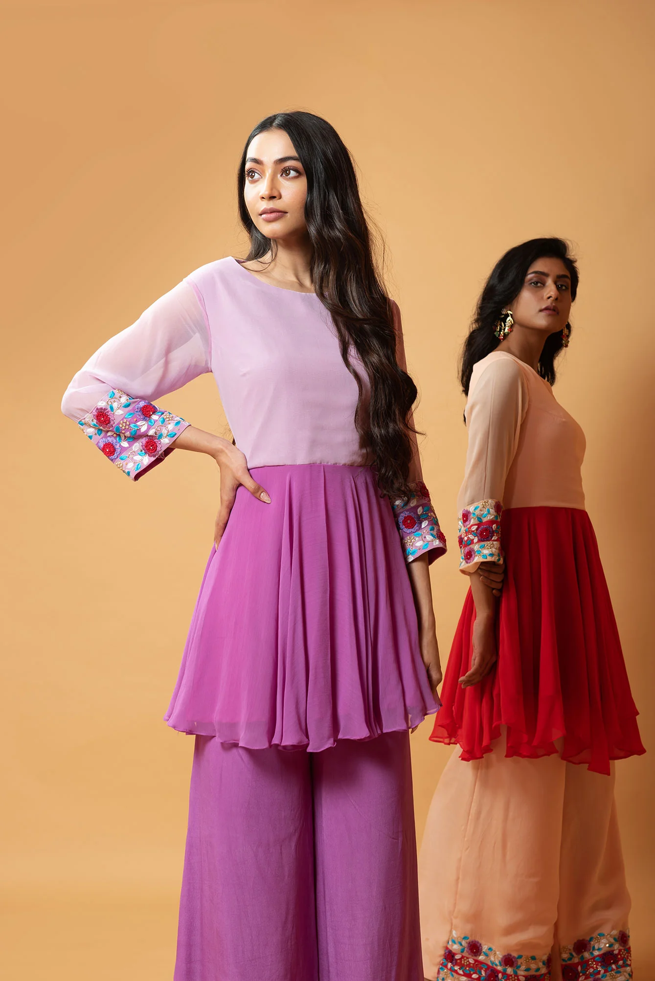 French Pink Machine & Hand Embroidered Sharara Set - Image 5