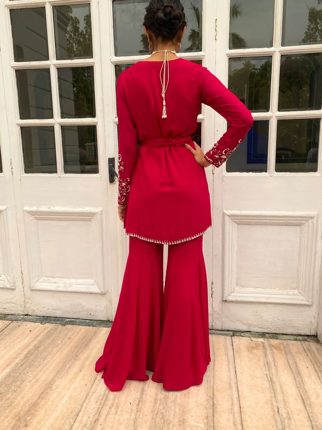 Fuchsia Kurta With Flared Palazzo - Image 2