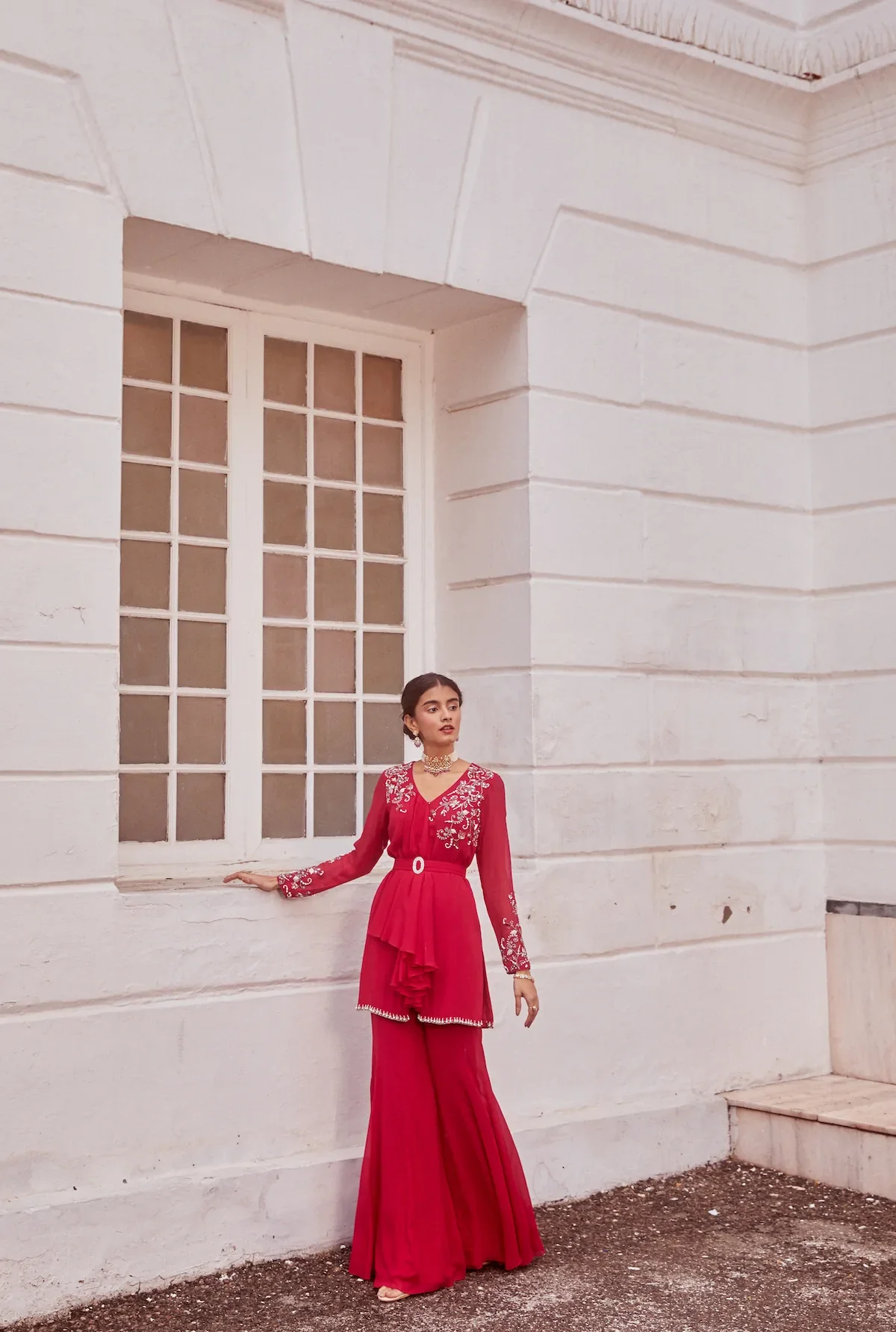 Fuchsia Kurta With Flared Palazzo - Image 3
