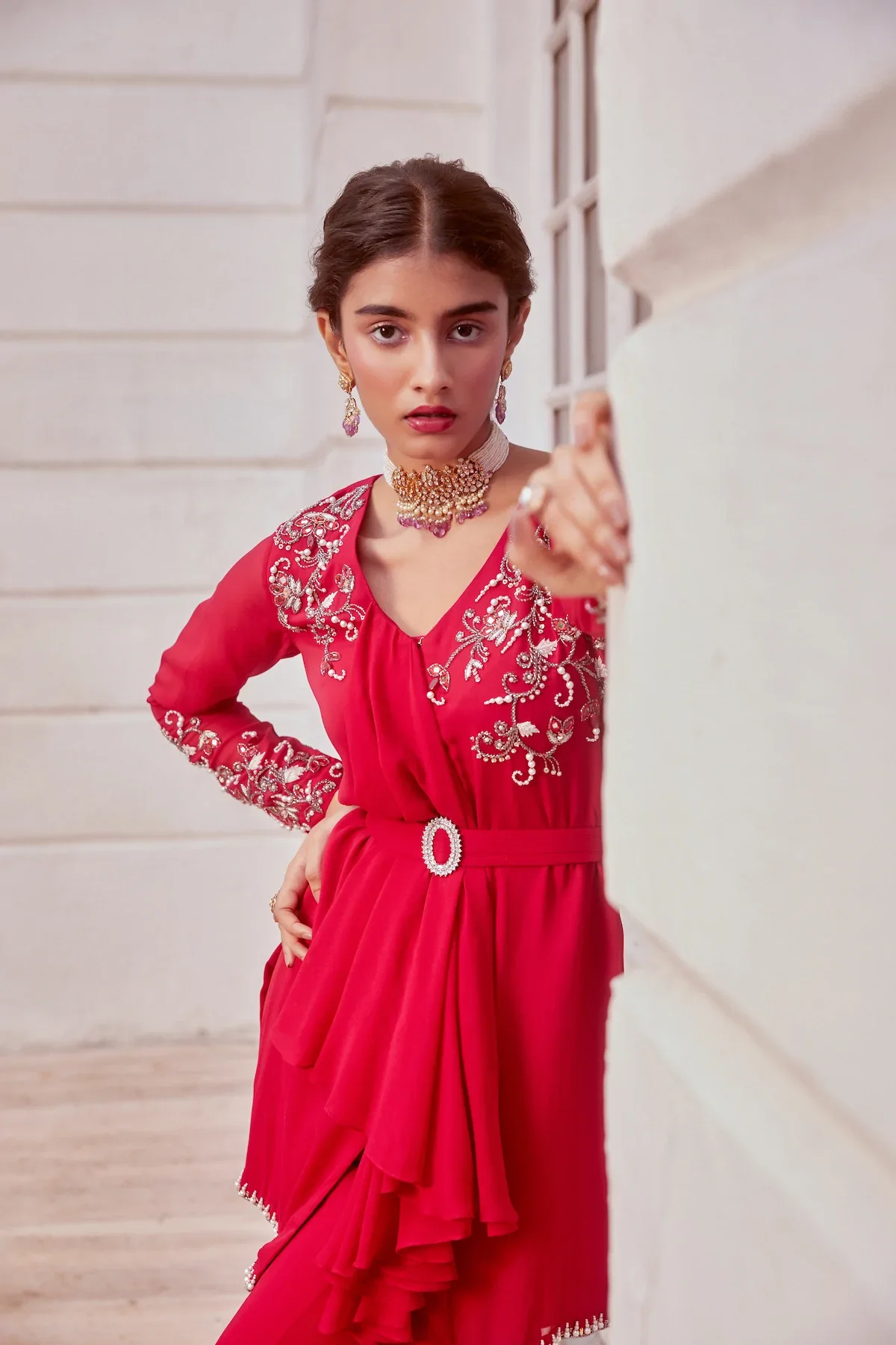 Fuchsia Kurta With Flared Palazzo - Image 4