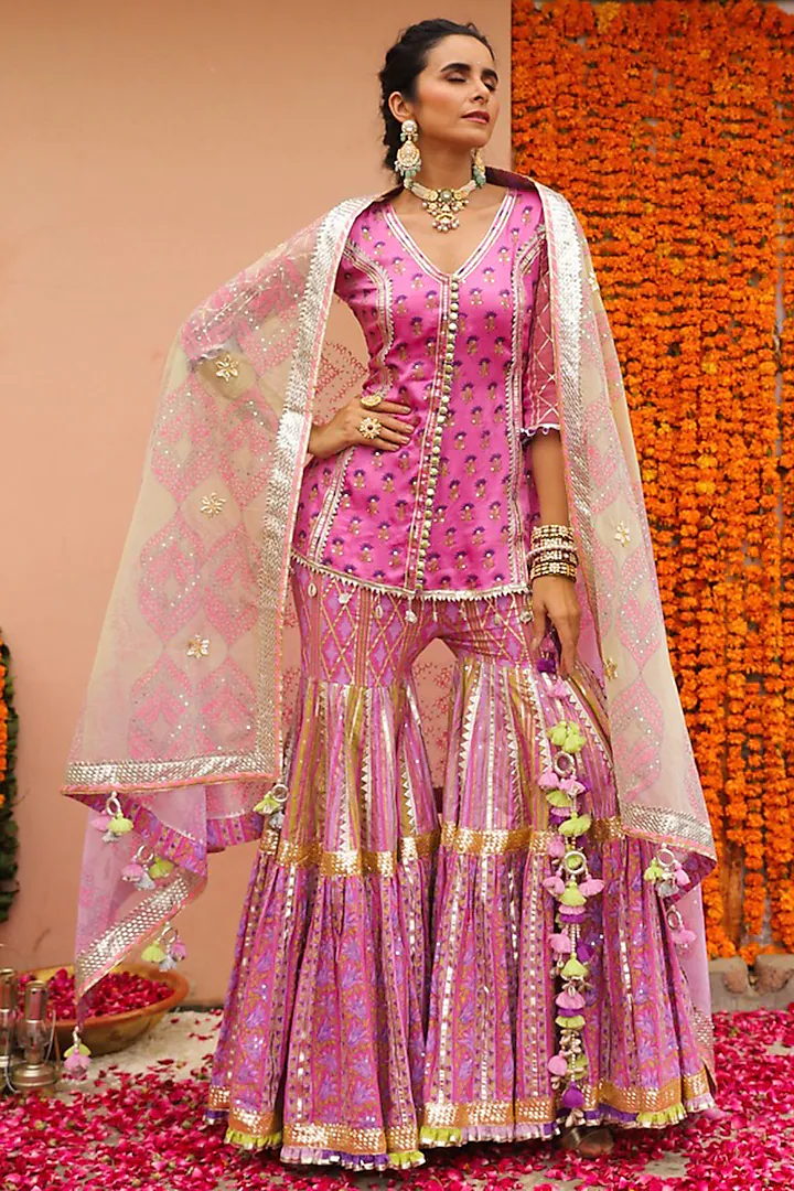 Fuchsia Satin sharara set