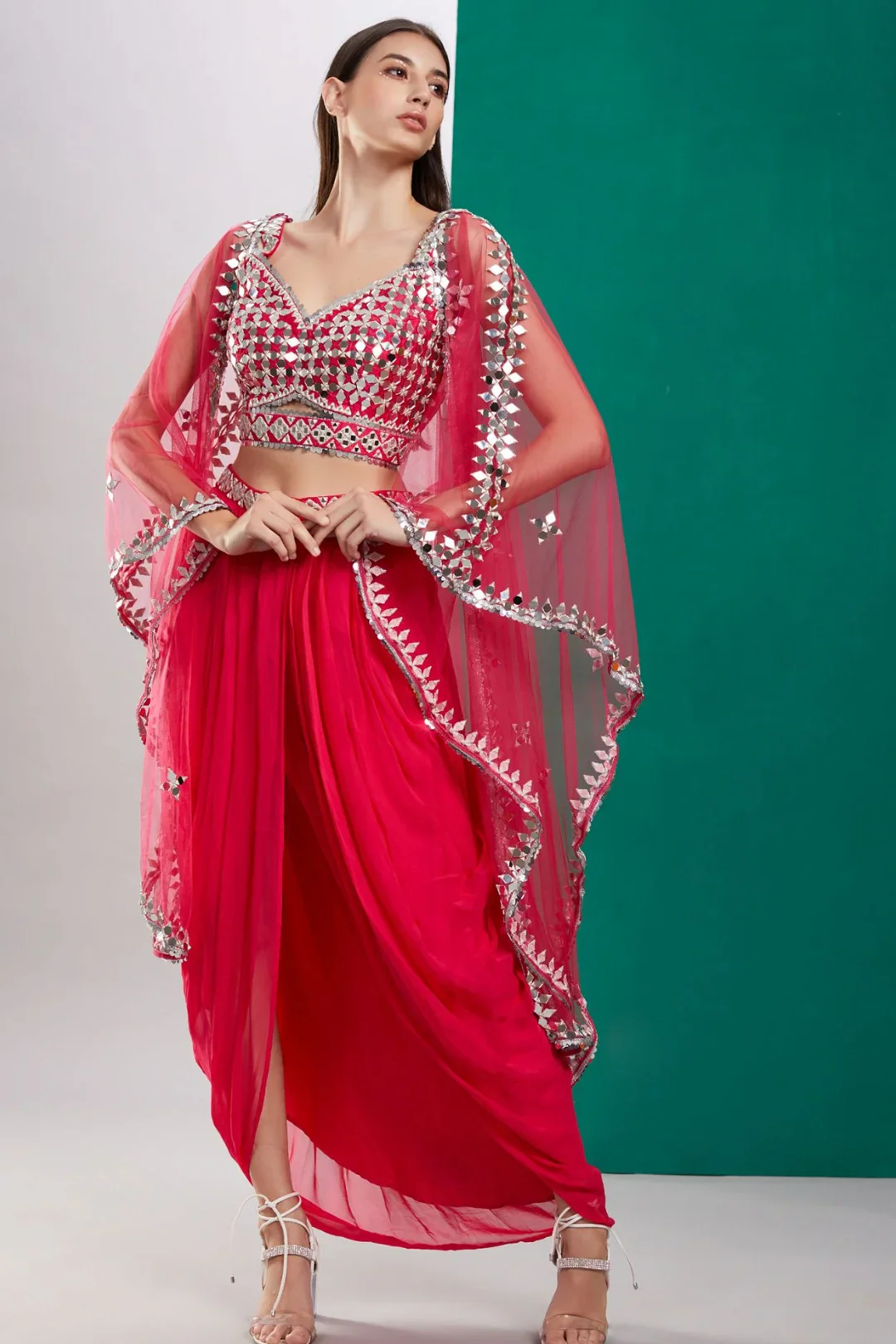Fuschia Pink Mirror Cape Set - Image 3