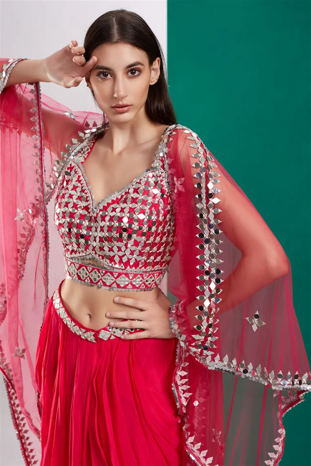 Fuschia Pink Mirror Cape Set - Image 4