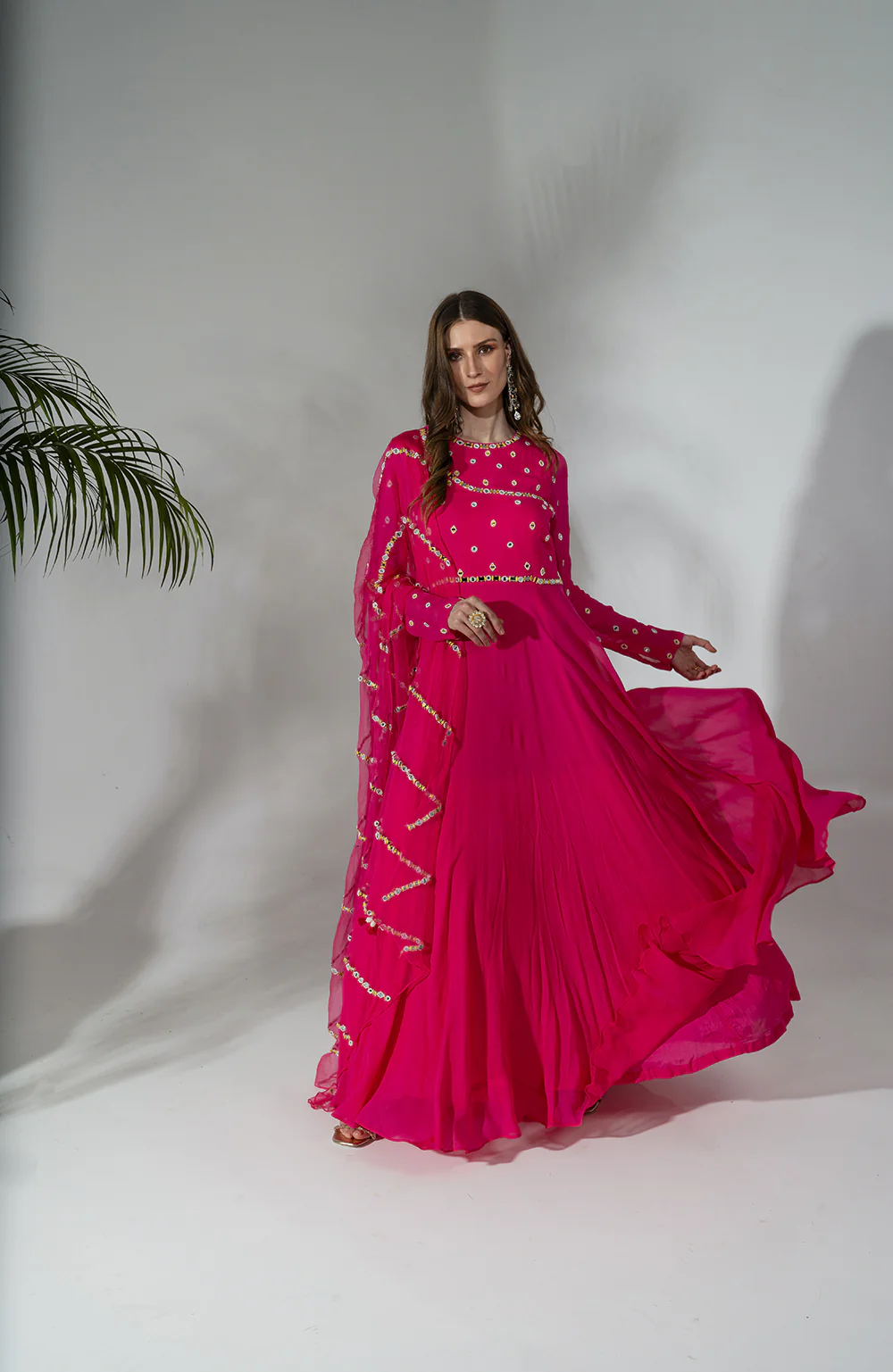 Fuscia Anarkali Set