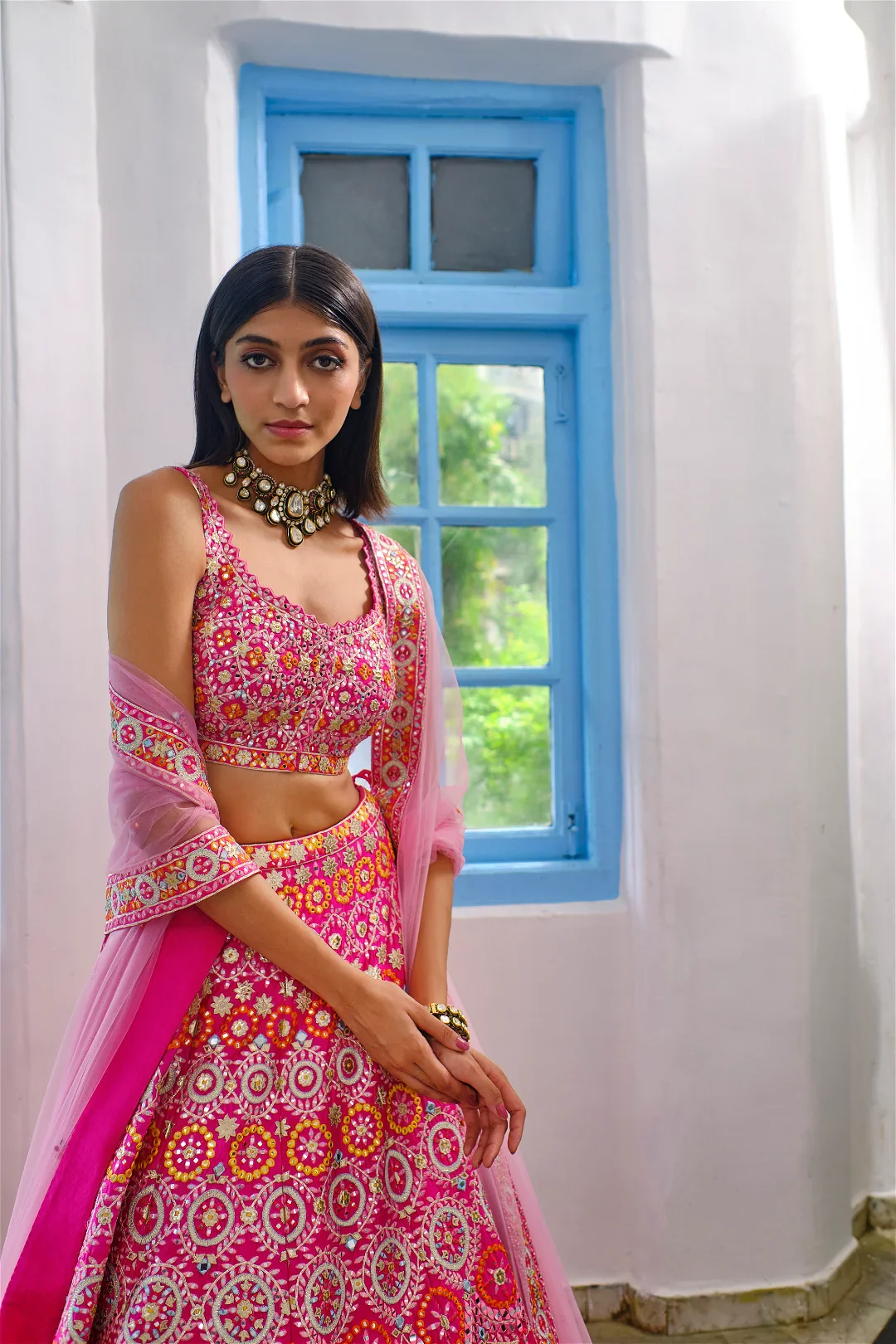 Fushcia Pink Circles Lehenga - Image 3