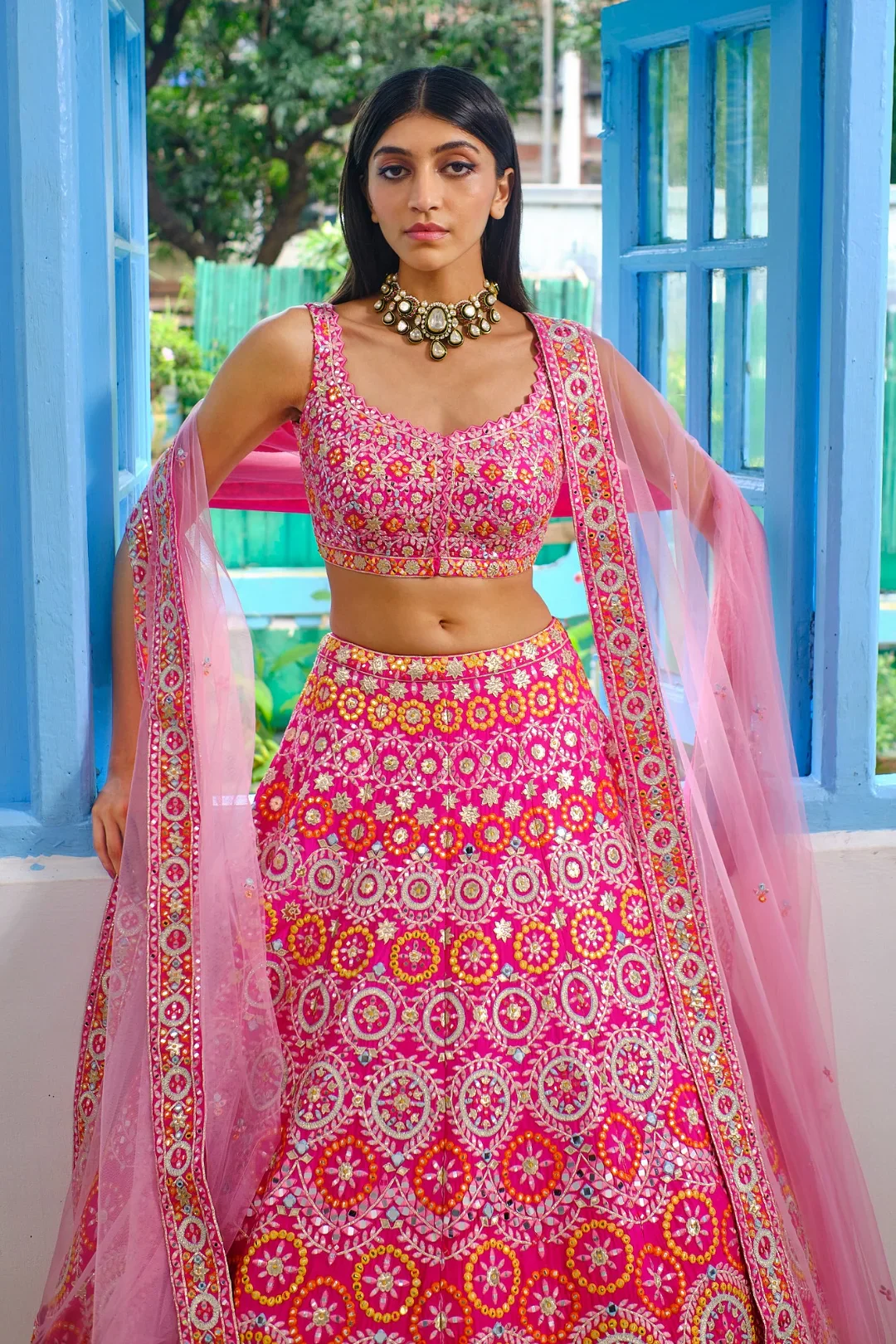 Fushcia Pink Circles Lehenga - Image 4