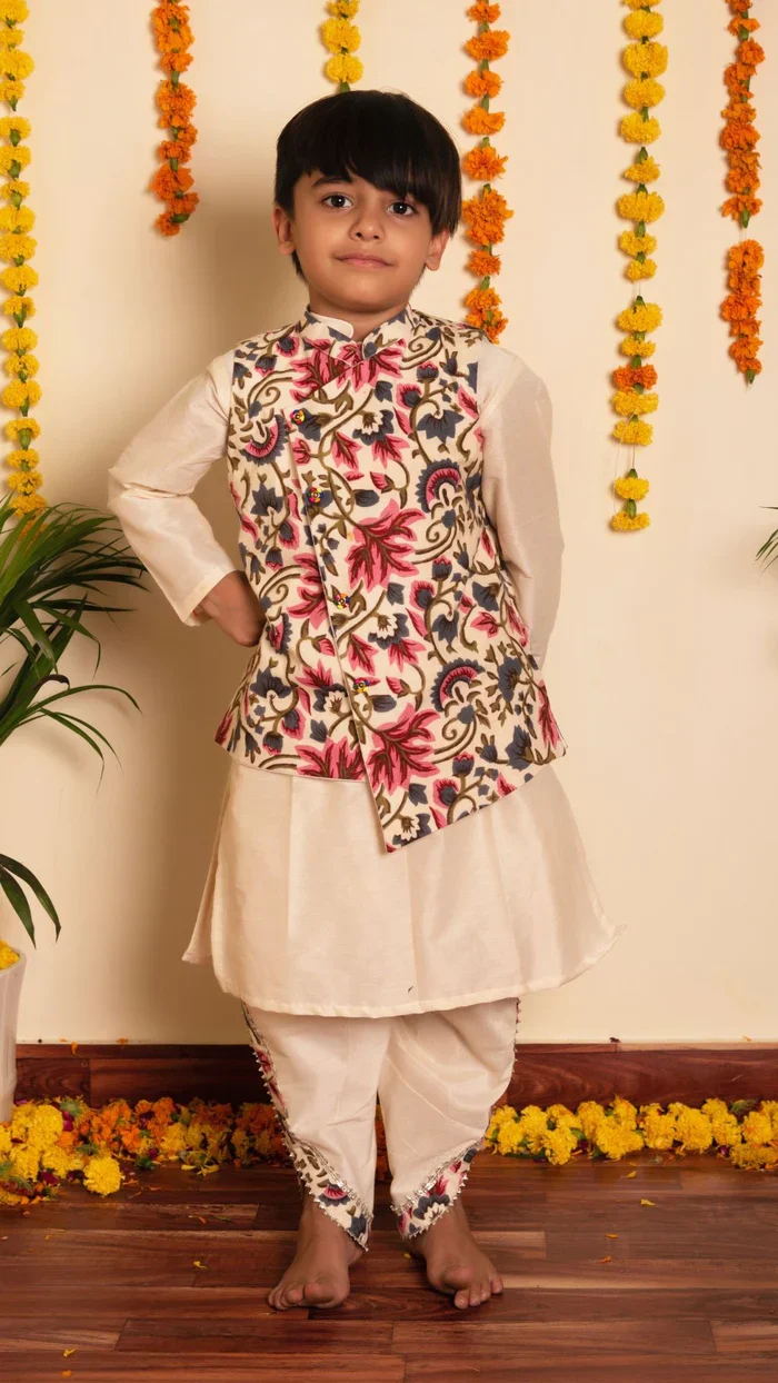 Garden rose kurta dhoti set - Image 4