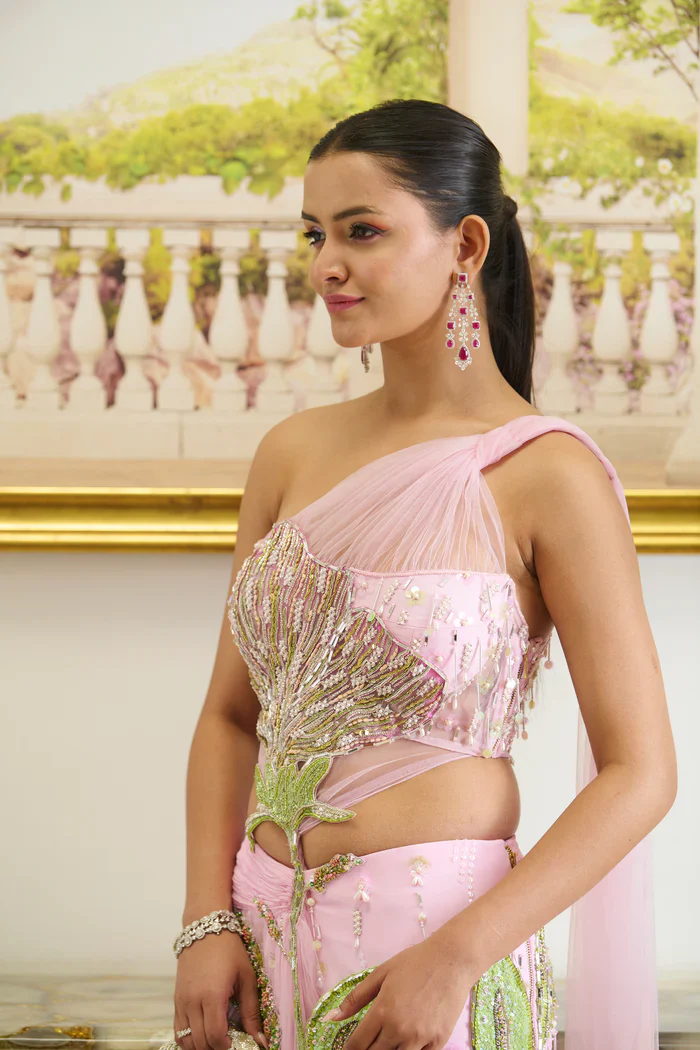 Giza - Pink Draped Saree - Image 2