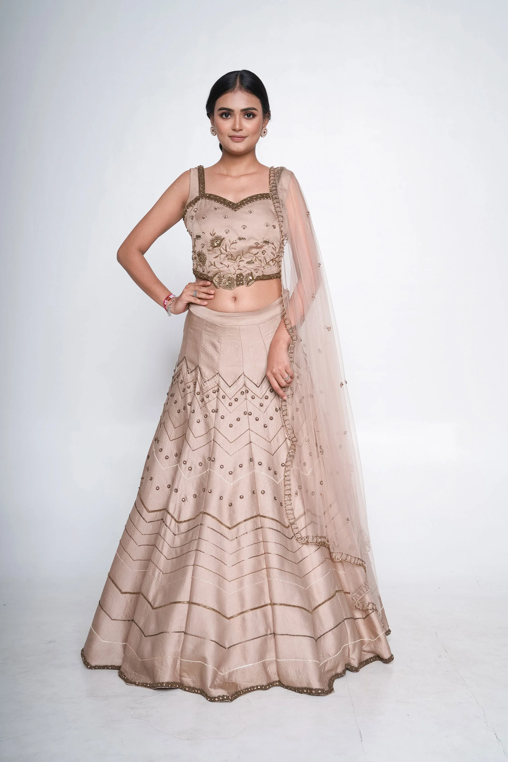 Gold Net Embroidered Lehenga Set