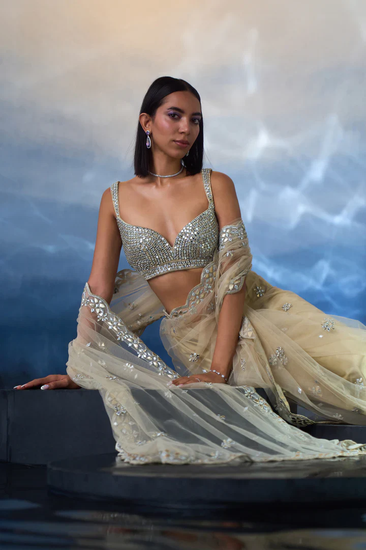 Gold Net Saree - Image 3