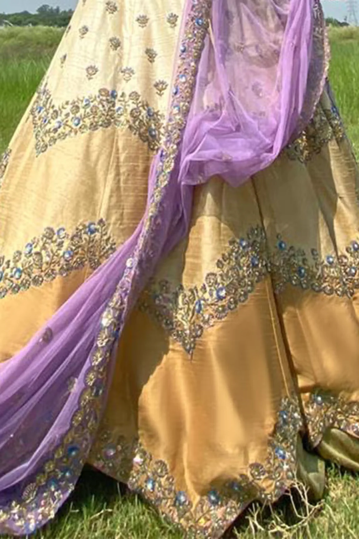 Gold Raw Silk Embroidered Lehenga Set - Image 4