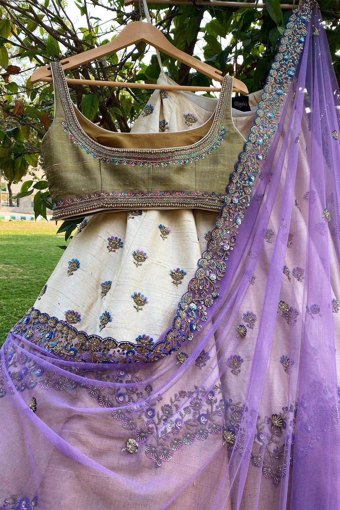 Gold Raw Silk Embroidered Lehenga Set - Image 5