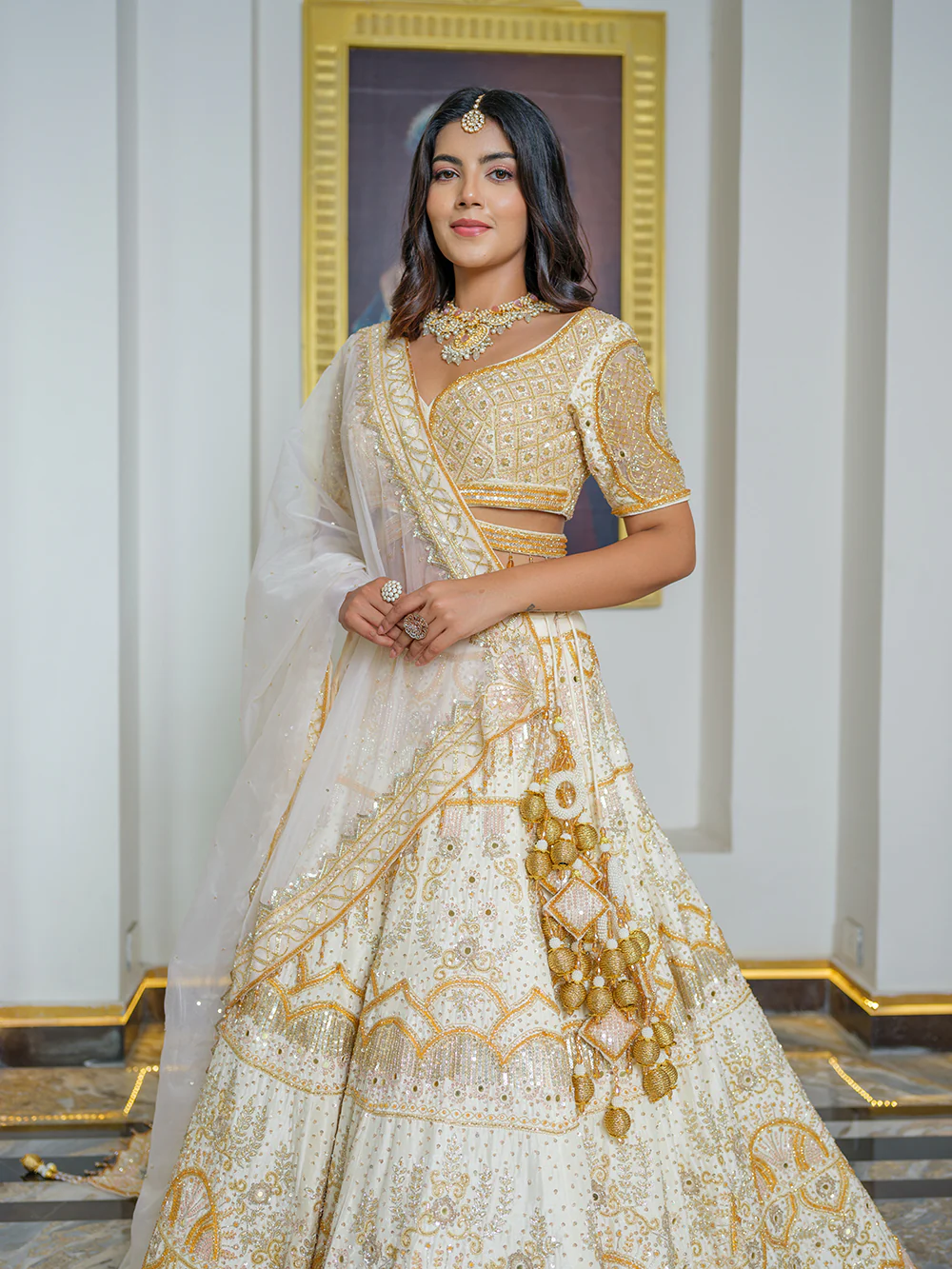 Gold Silk Handcrafted Lehenga Set - Image 3
