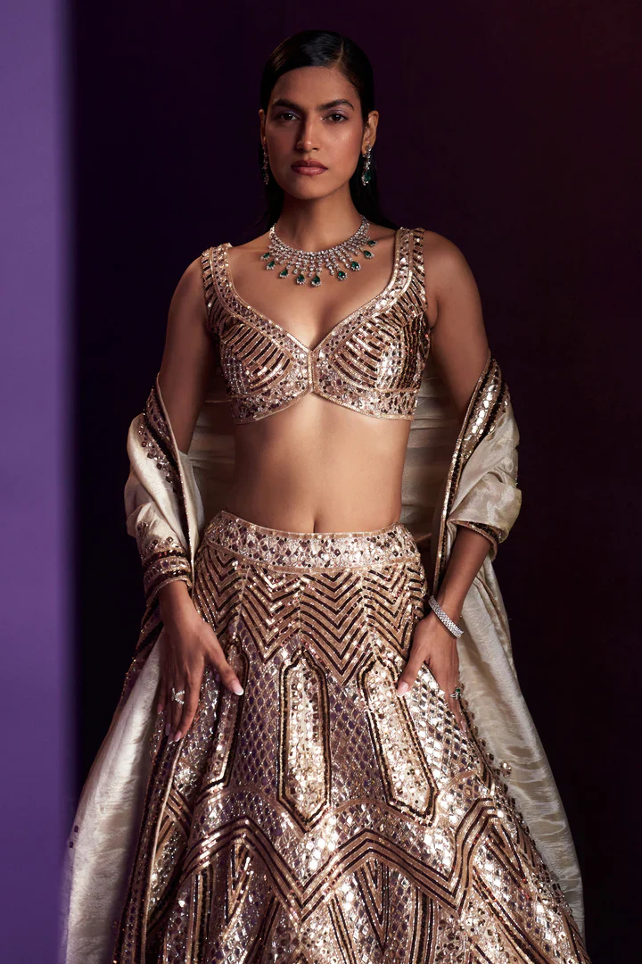 Gold Tissue Lehenga Set - Image 2