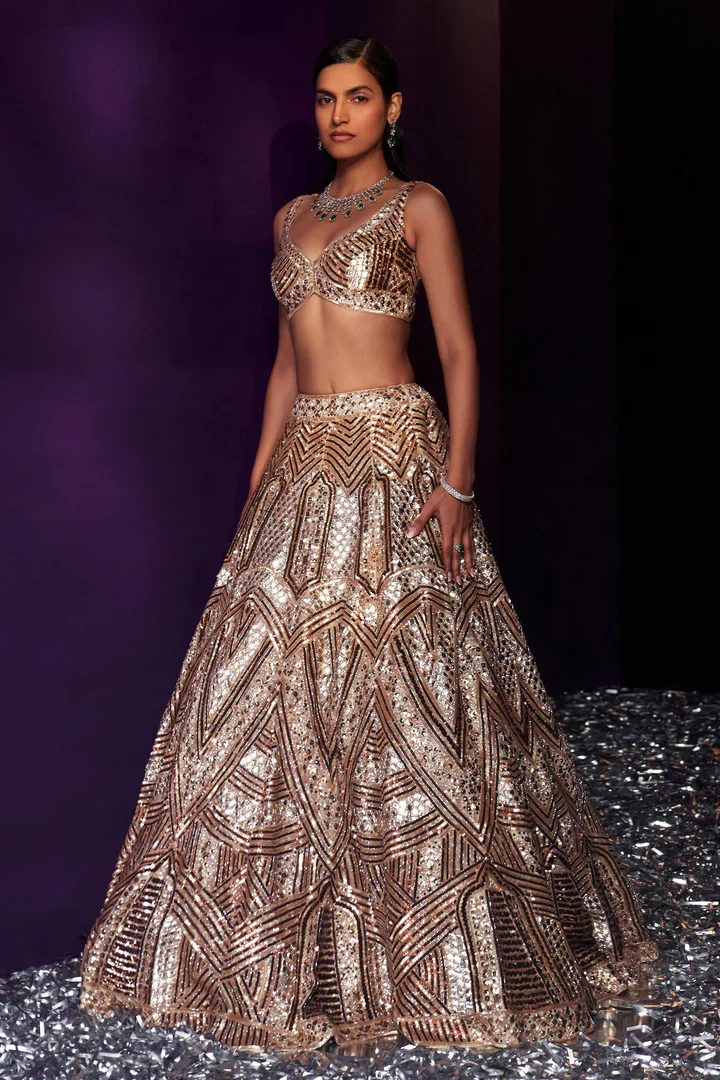 Gold Tissue Lehenga Set - Image 5