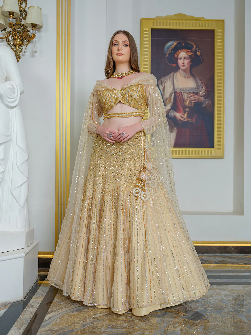 Gold Tulle Lehenga Set
