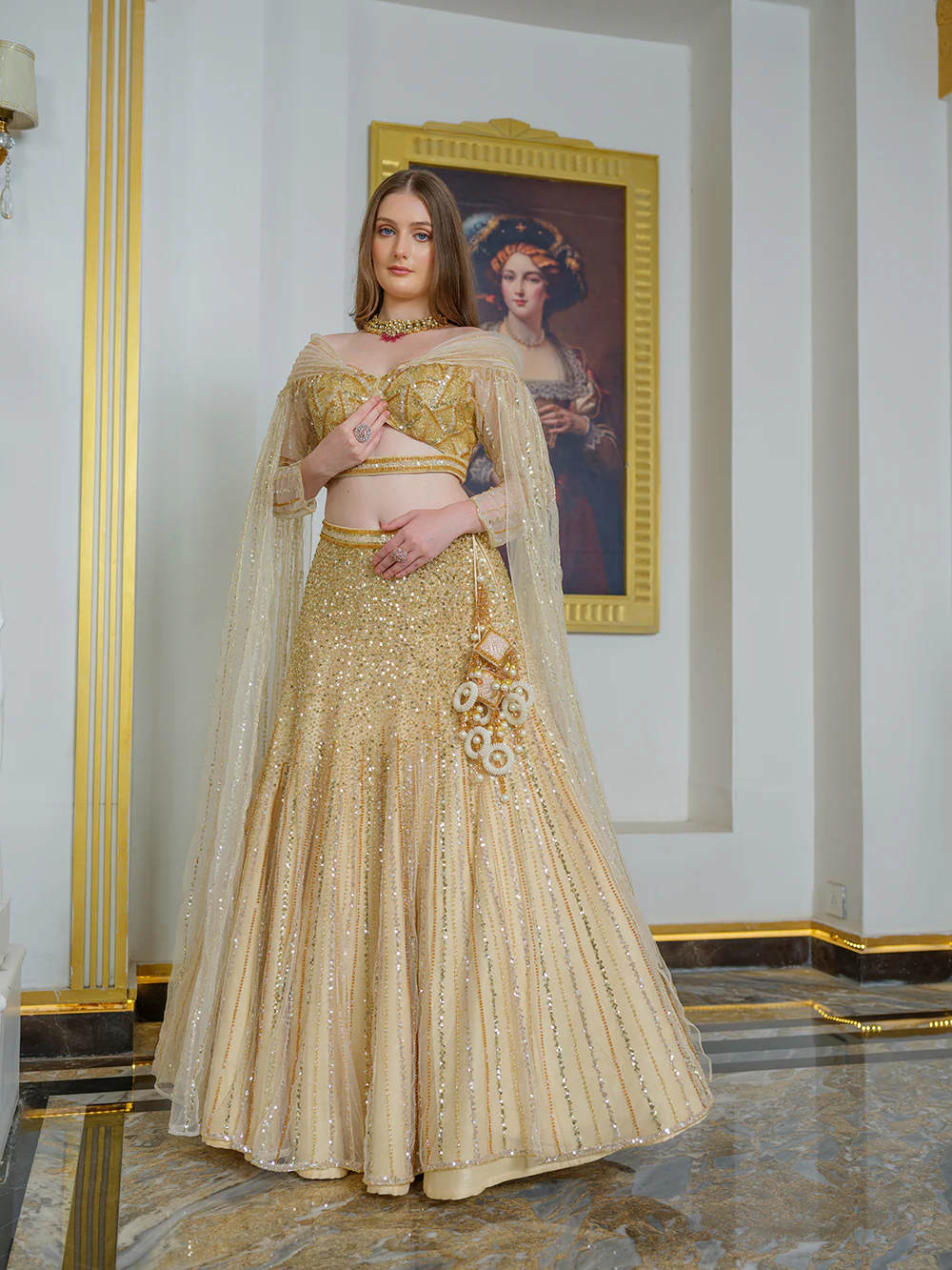 Gold Tulle Lehenga Set - Image 3