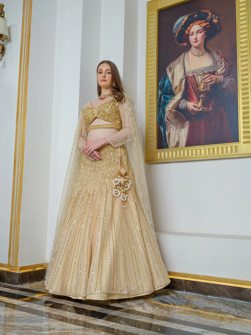 Gold Tulle Lehenga Set - Image 4