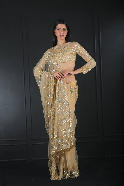 Golden Embroidered Saree