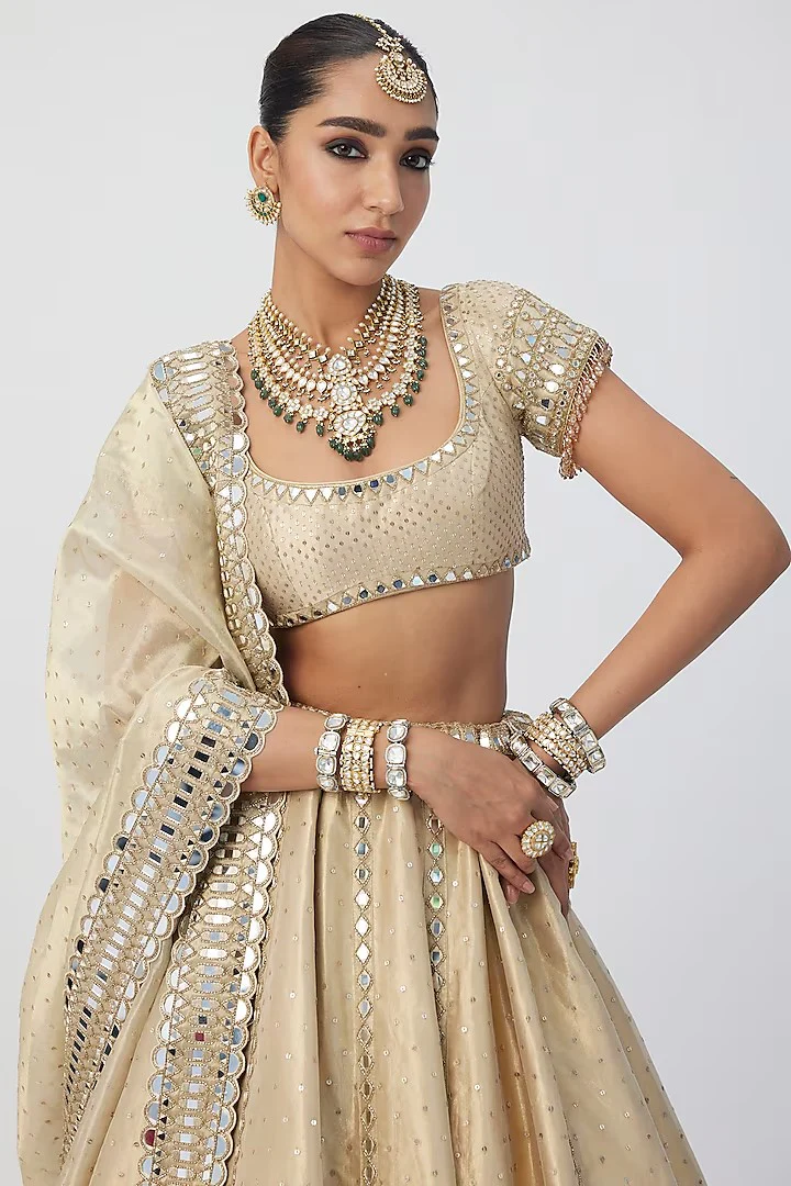 Golden shimmer organza lehenga set - Image 4