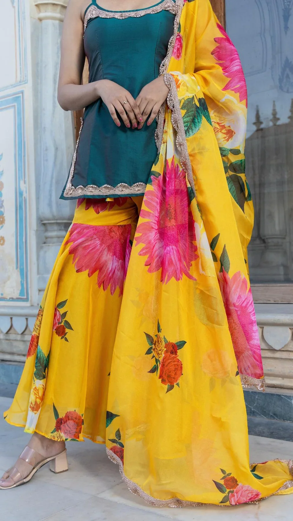 Golden Shower Green Yellow Sharara Set - Image 3