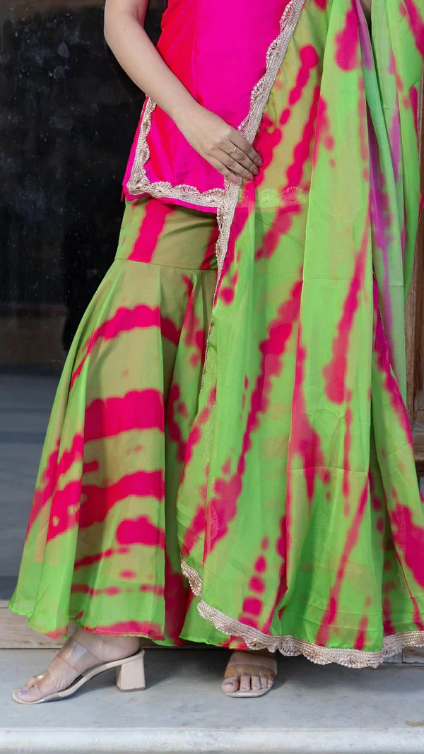 Golden Shower Pink Green Sharara Set - Image 3