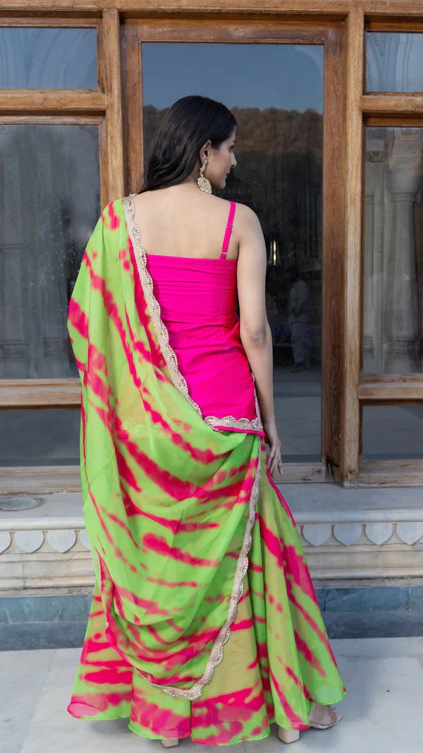 Golden Shower Pink Green Sharara Set - Image 5